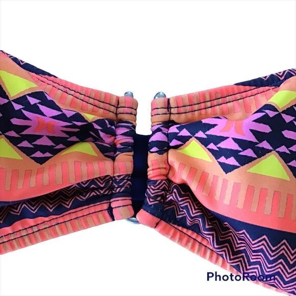 Hurley Pink Tribal Print Bandeau Swim Top - Picture 2 of 5